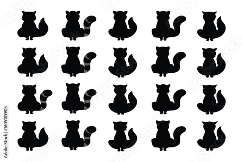A grid of twenty black silhouette illustrations of llamas viewed from behind showcasing their fluffy backs and tails