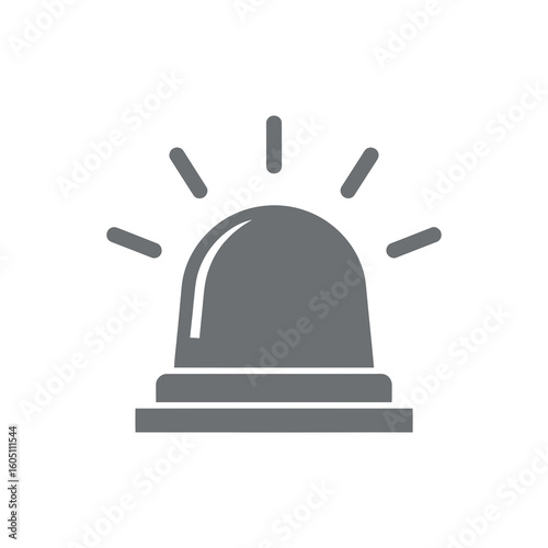 A gray siren light with radiating lines on a white background indicating an alert or emergency situation