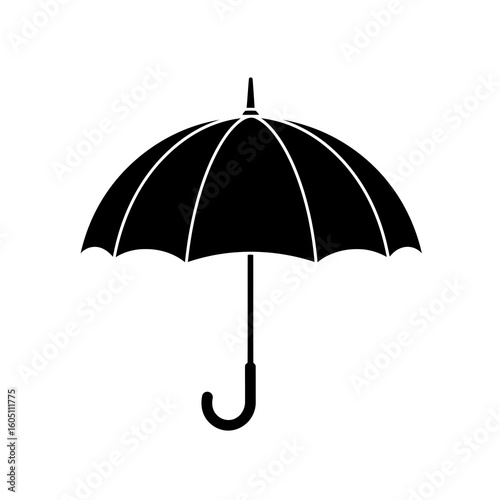 Black silhouette of an open umbrella symbolizing protection from rain sun and weather elements