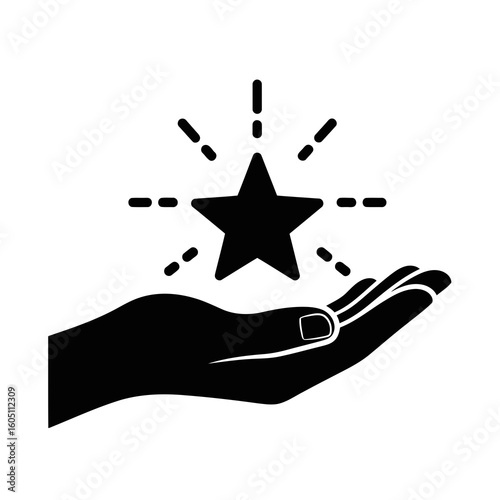 A hand holding a shining star silhouette symbolizing success achievement and wishes