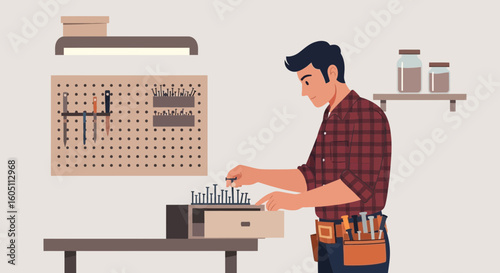 Craftsman Assembling Furniture With Meticulous Attention In His Workshop Setting