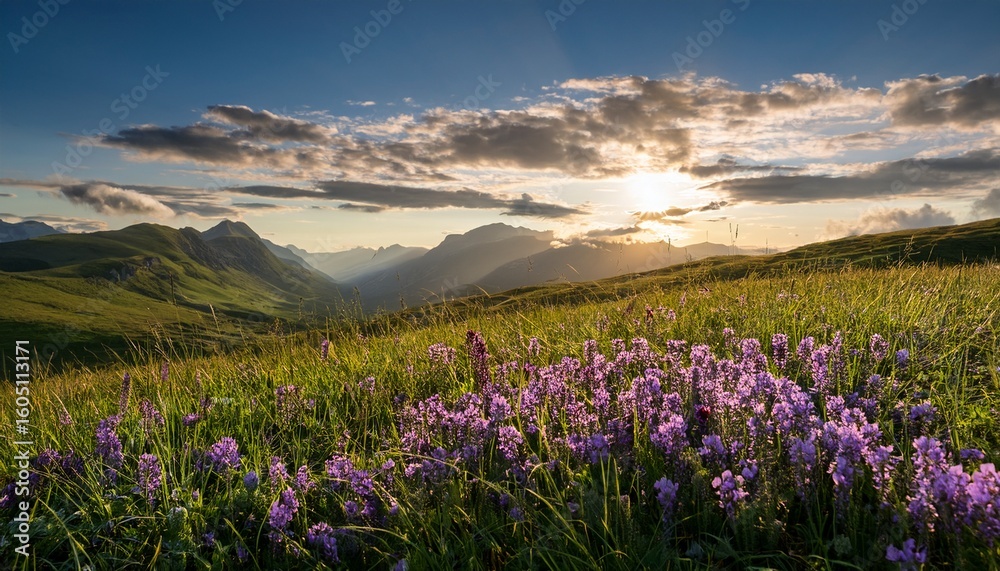 Obraz premium nature s beauty unfolds in a serene grassy meadow with purple blooms