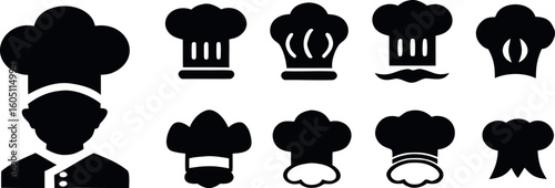 Collection of Different Chef Hats, Professional Cook Uniform Headwear, Vector Icons