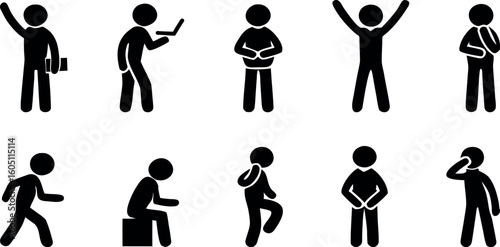 Collection of Stick Figures in Various Poses, Showing Different Activities
