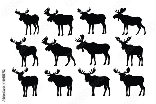 Collection of elegant antelope silhouettes showcasing diverse poses and graceful stances against a white background