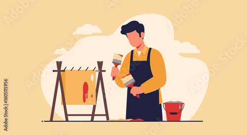 Creative Artisan Man Painting Unique Designs in his Workshop Studio at Home