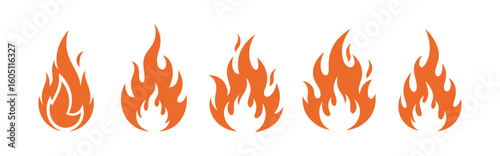 Dynamic collection of stylized orange flames representing passion energy heat and intensity perfect for creating a bold visual statement in any design project