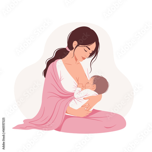 Mother breastfeeding on floor with blanket, peaceful quiet time with baby