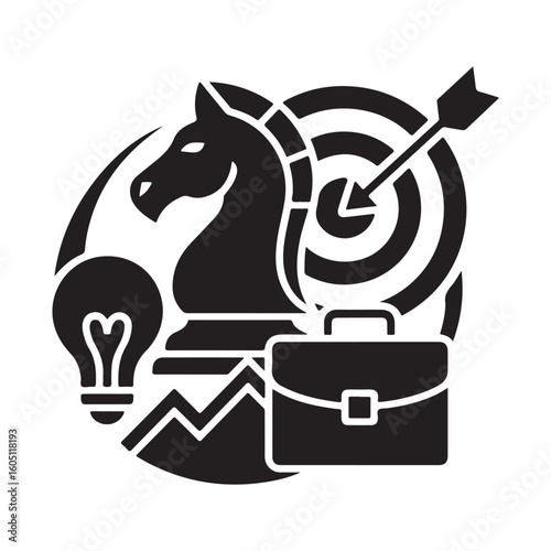 black chess piece, target, briefcase, business concept clip art preview