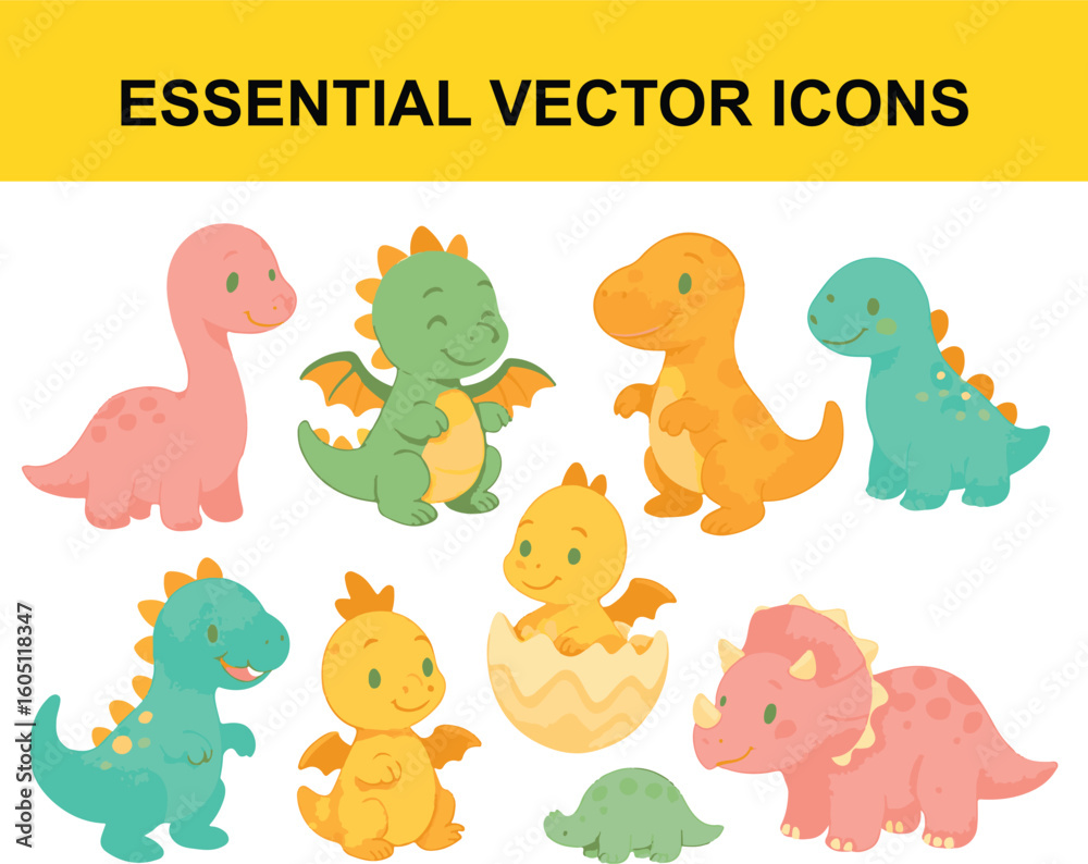 Obraz premium Cute cartoon dinosaurs in various colors and poses