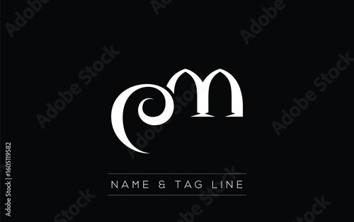 CM logo design. A sophisticated, minimalistic logo design featuring golden stylized typography,  perfect for branding concepts emphasizing luxury, professionalism, and contemporary aesthetics.