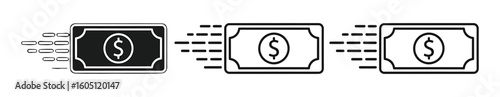 Dynamic money transfer icons showing fast cash flow and financial movement for business and banking concepts