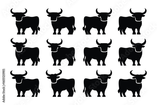 Collection of nine black silhouette camel illustrations in various poses against a white background