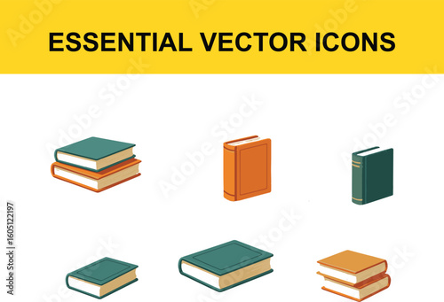 Stacked and single books in teal and orange reading
