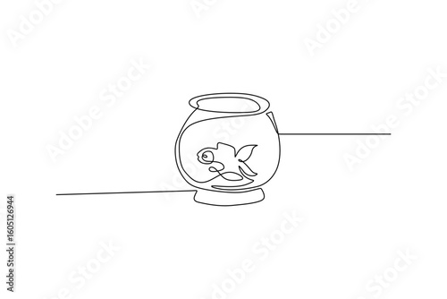 Line art drawing of goldfish in a fishbowl Simple art with clean lines Minimalistic pet art