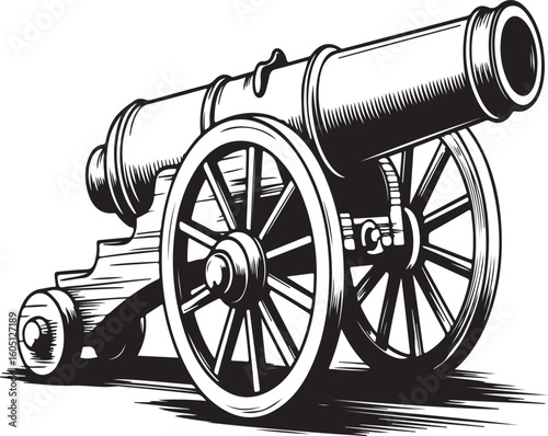 Antique cannon with wooden wheels artillery historical weapon