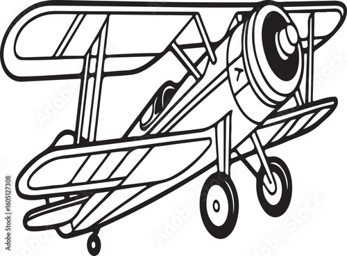Biplane aircraft with propeller and wheels airplane