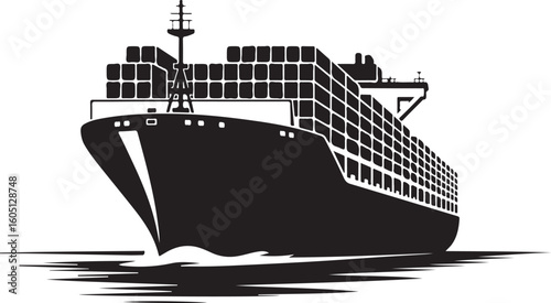 Massive cargo ship carrying stacked containers across dark water container ship freight transport