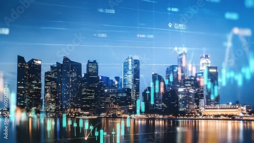 Wallpaper Mural Night City Skyline: Financial Data Overlay Torontodigital.ca