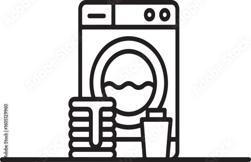 Washing machine with laundry detergent and folded clothes clean