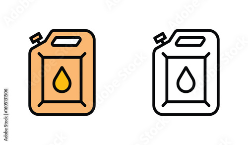 Fuel Can Icon Set Depicting Portable Gas Container For Transportation in Color and Line Art