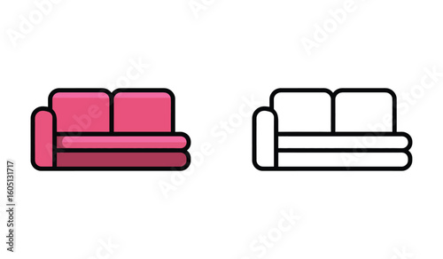 Modern Two Seater Sofa Depicted as an Icon in Color and Black and White