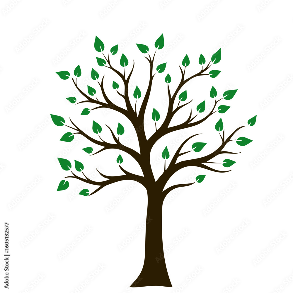 Obraz premium Vector postcard templates for nature lovers, Tree with green leaves on transparent background for design concept