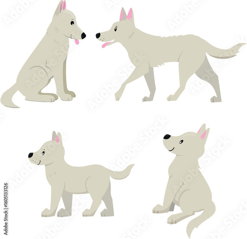 Funny cute dog and puppy. Colorful vector characters in cartoon flat style isolated on white background.