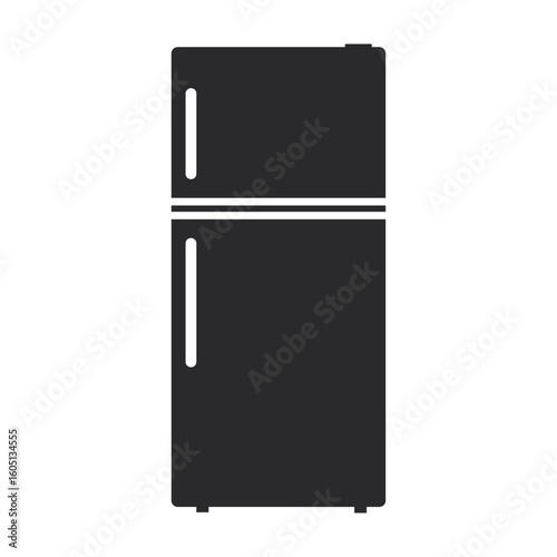 Refrigerator silhouette vector icon. Black illustration of a two-door fridge freezer, isolated on a white background. Symbol for kitchen appliances and home equipment.