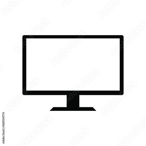 Computer monitor lcd tv silhouette vector icon. Black screen display isolated on a white background. Simple illustration for technology, PC, and office equipment.
