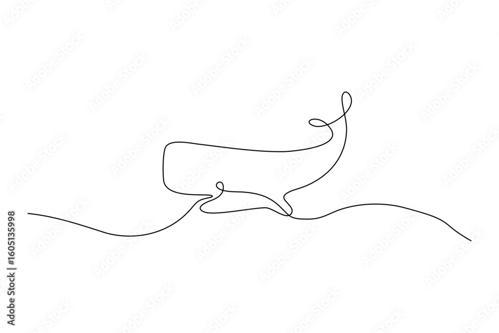 Obraz premium Minimalist line drawing of a whale Single continuous line depicting whale and sea, simplicity