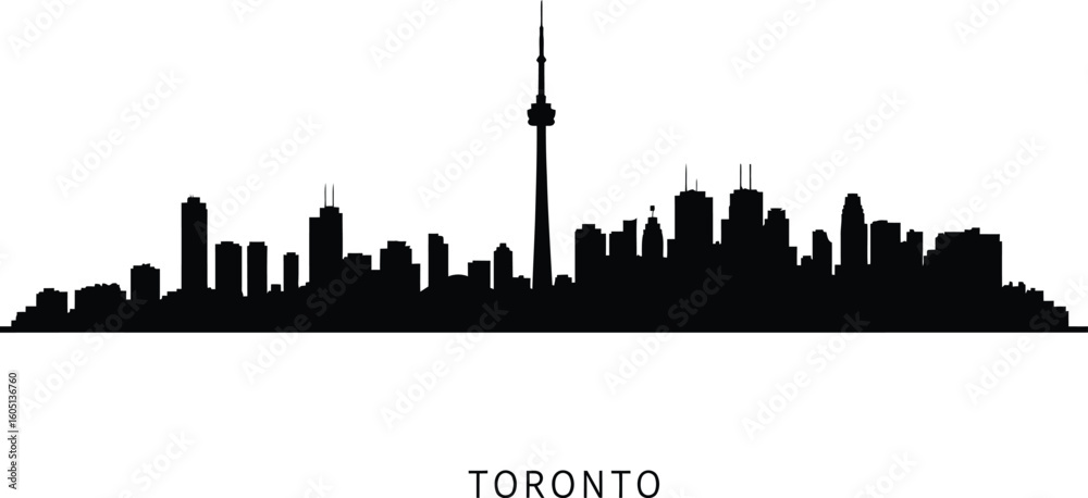 Naklejka premium Toronto City Skyline Silhouette, Vector, Icon, Logo, White Background