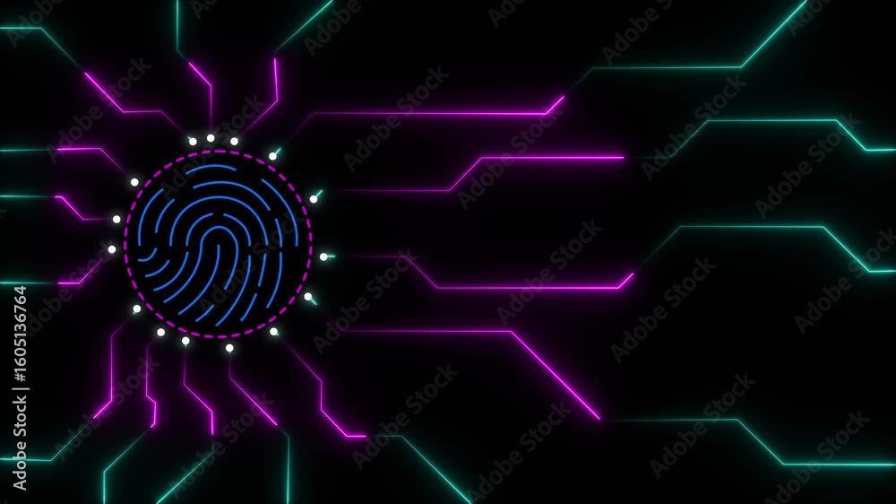 fingerprint. 4k loop background on internet security and technology. Looped animation HUD GUI UI design. Fingerprint scanning. Touch ID futuristic processing of biometric scanner technology
