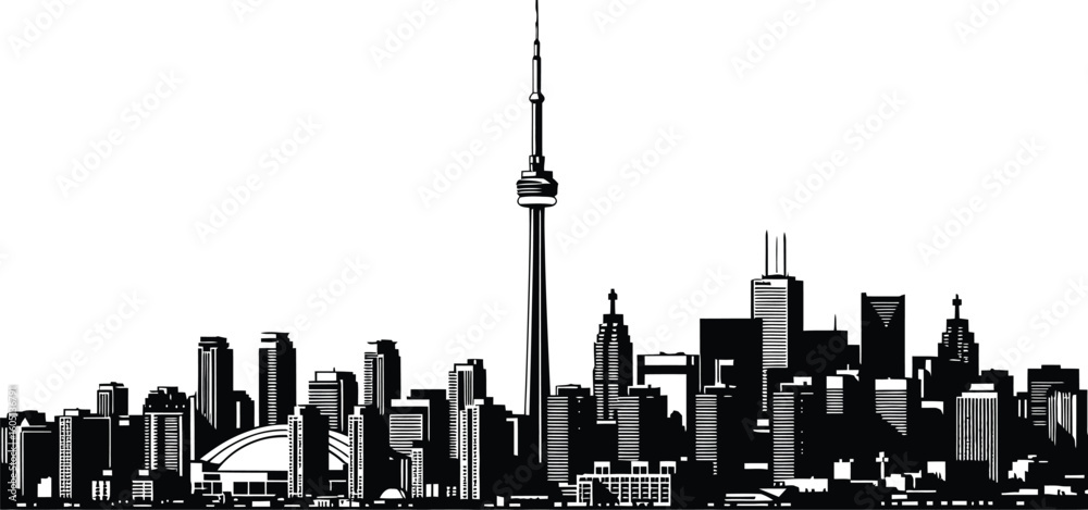 Naklejka premium Toronto City Skyline Silhouette, Vector, Icon, Logo, White Background