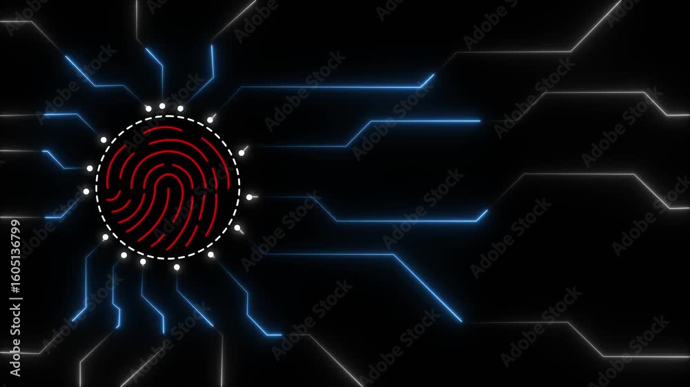 fingerprint. 4k loop background on internet security and technology. Looped animation HUD GUI UI design. Fingerprint scanning. Touch ID futuristic processing of biometric scanner technology