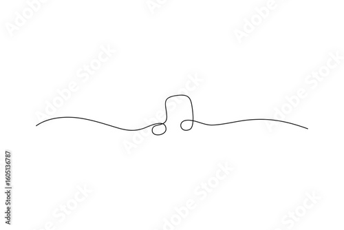 Simple black one-line drawing of a musical note White backdrop Minimalist music art