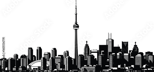 Toronto City Skyline Silhouette, Vector, Icon, Logo, White Background
