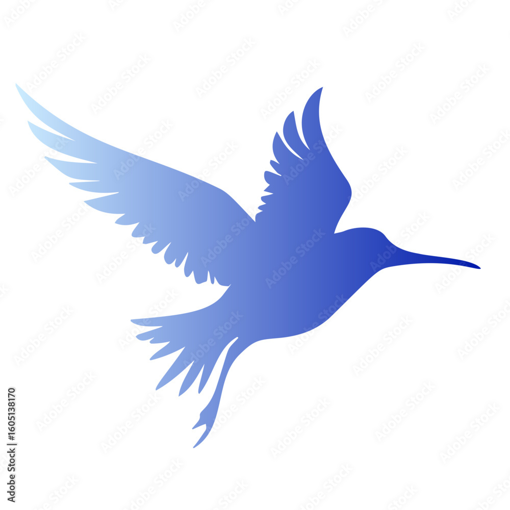 Obraz premium Vector postcard templates for nature lovers, Blue bird silhouette flying gracefully on transparent background