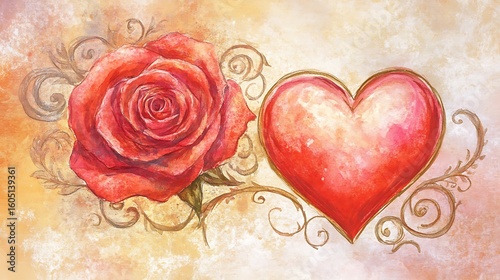 Romantic rose and heart design