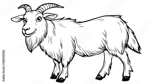 Cartoon Goat with Horns: Playful Illustration of a Cute Farm Animal