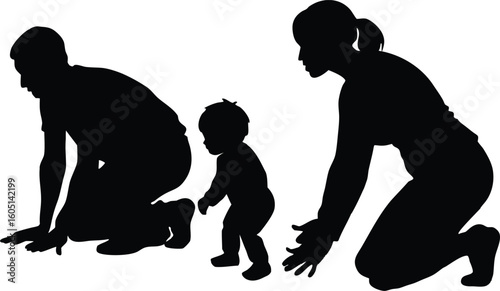 parents watching baby crawl silhouette,baby crawling on carpet silhouette