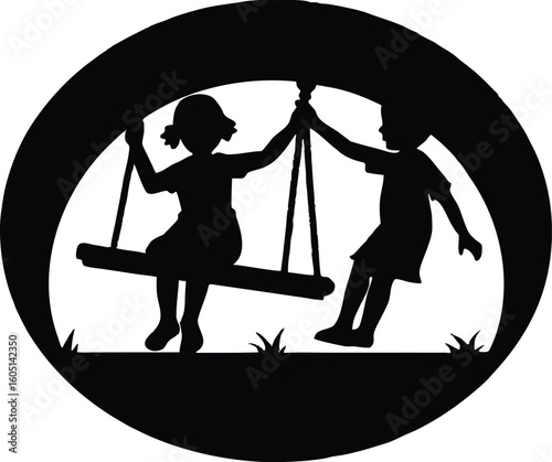 siblings on seesaw at sunset silhouette,children balancing on seesaw silhouette