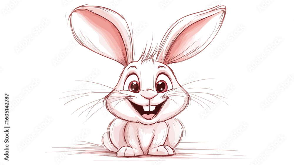 Fototapeta premium Cute Cartoon Rabbit with Big Ears and a Big Smile on White Background