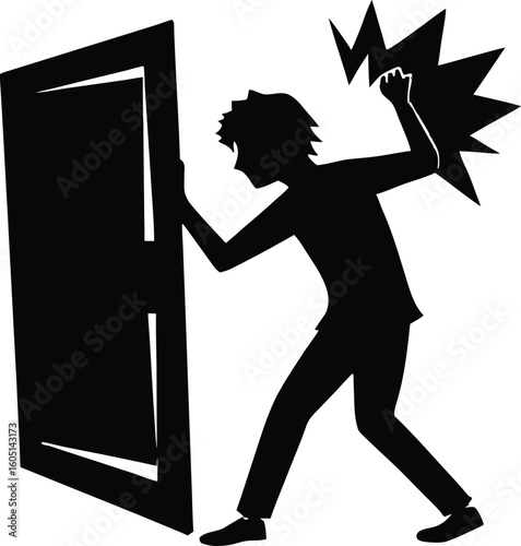 teen slamming door in frustration silhouette,angry teen leaving room silhouette
