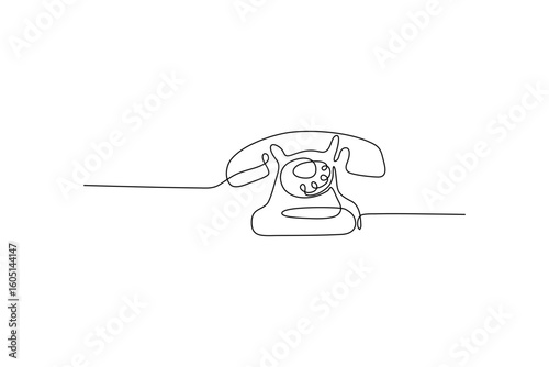 Single-line drawing of an old rotary phone on a white background Continuous art