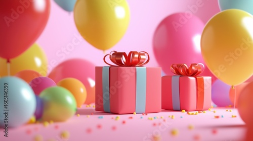 Colorful Birthday Celebration Scene with Gifts and Balloons