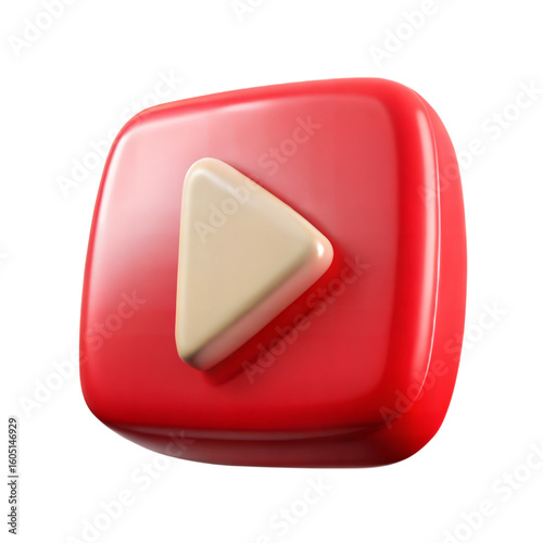 A glossy red youtube logo with a white play button icon on a black background