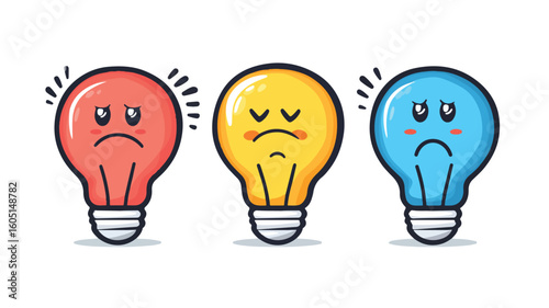 Lightbulb with Joyful and Sad Faces Illustration for Emotions and Ideas