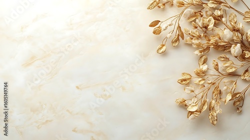 Wallpaper Mural Golden sprigs on a light beige surface Torontodigital.ca