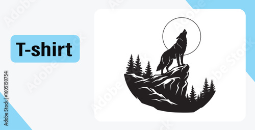 Majestic Wolf Howling at the Moon T-Shirt Design Illustration